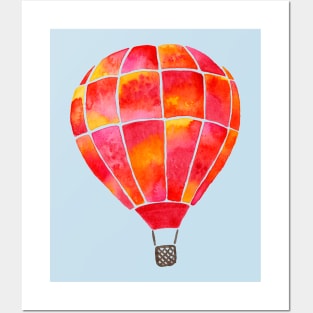 Watercolor Hot Air Balloon - red, orange, yellow Posters and Art